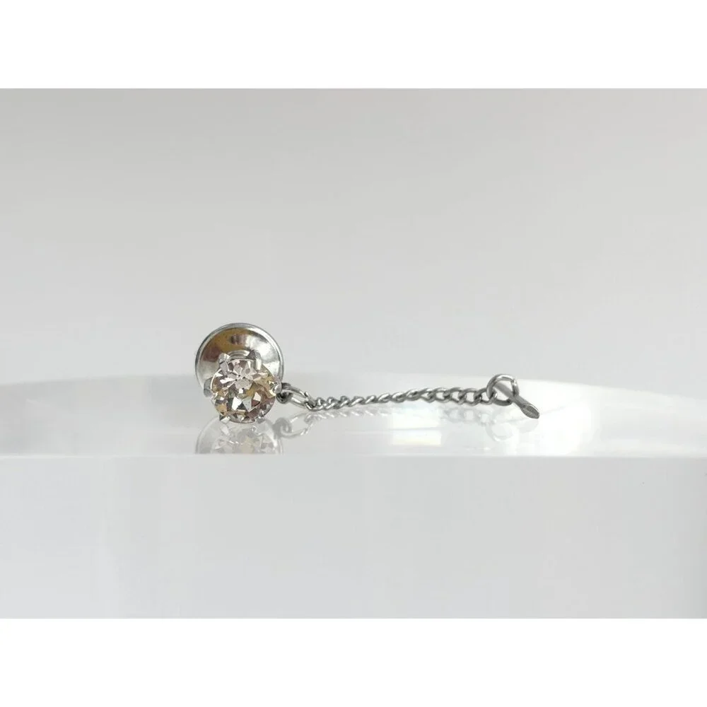 Faux CZ Gemstone Minimalist Silver Toned Vintage Men's Tie Tack